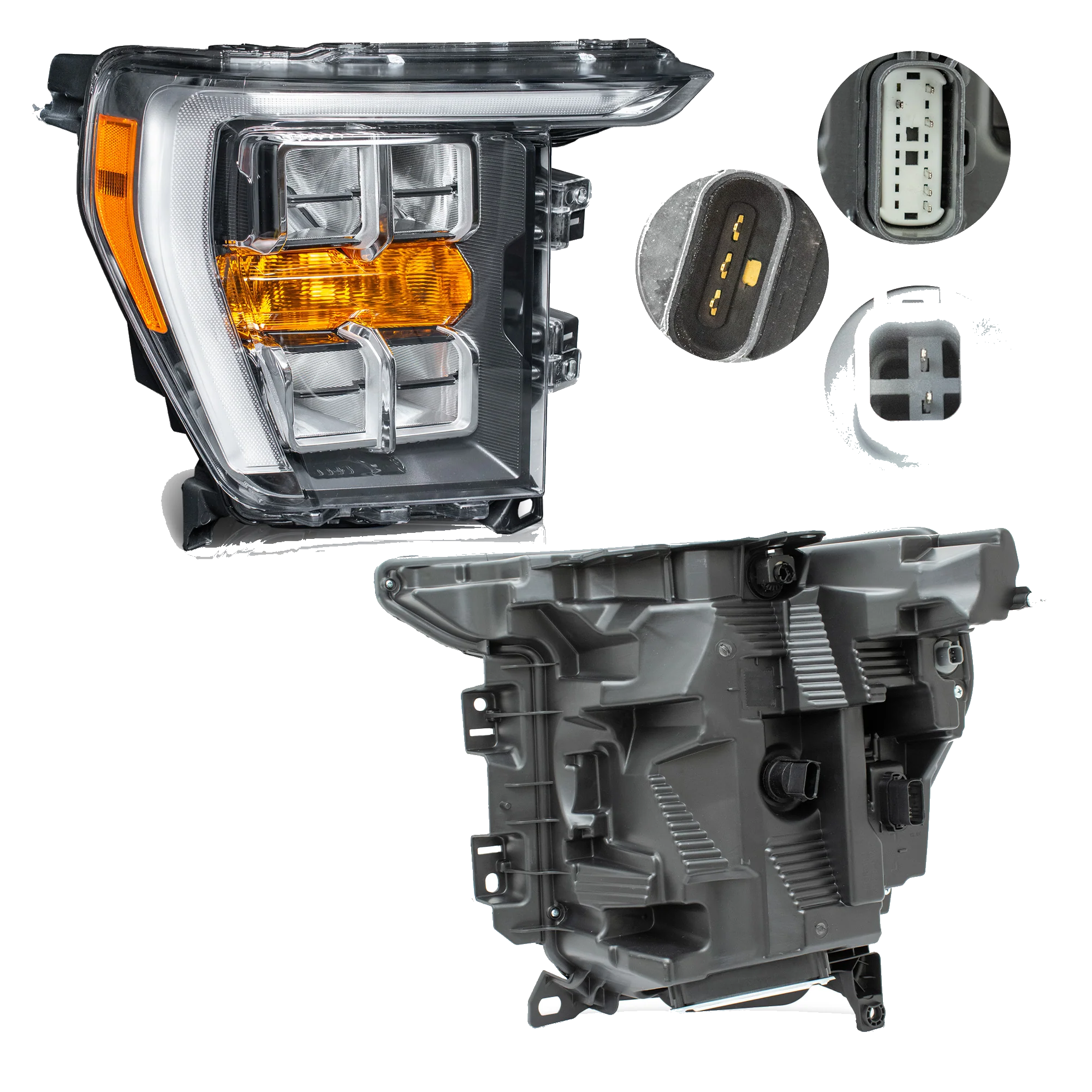 Faro Derecho LED Ford F150 Lobo 2021–2023 Lariat Fondo Cromado