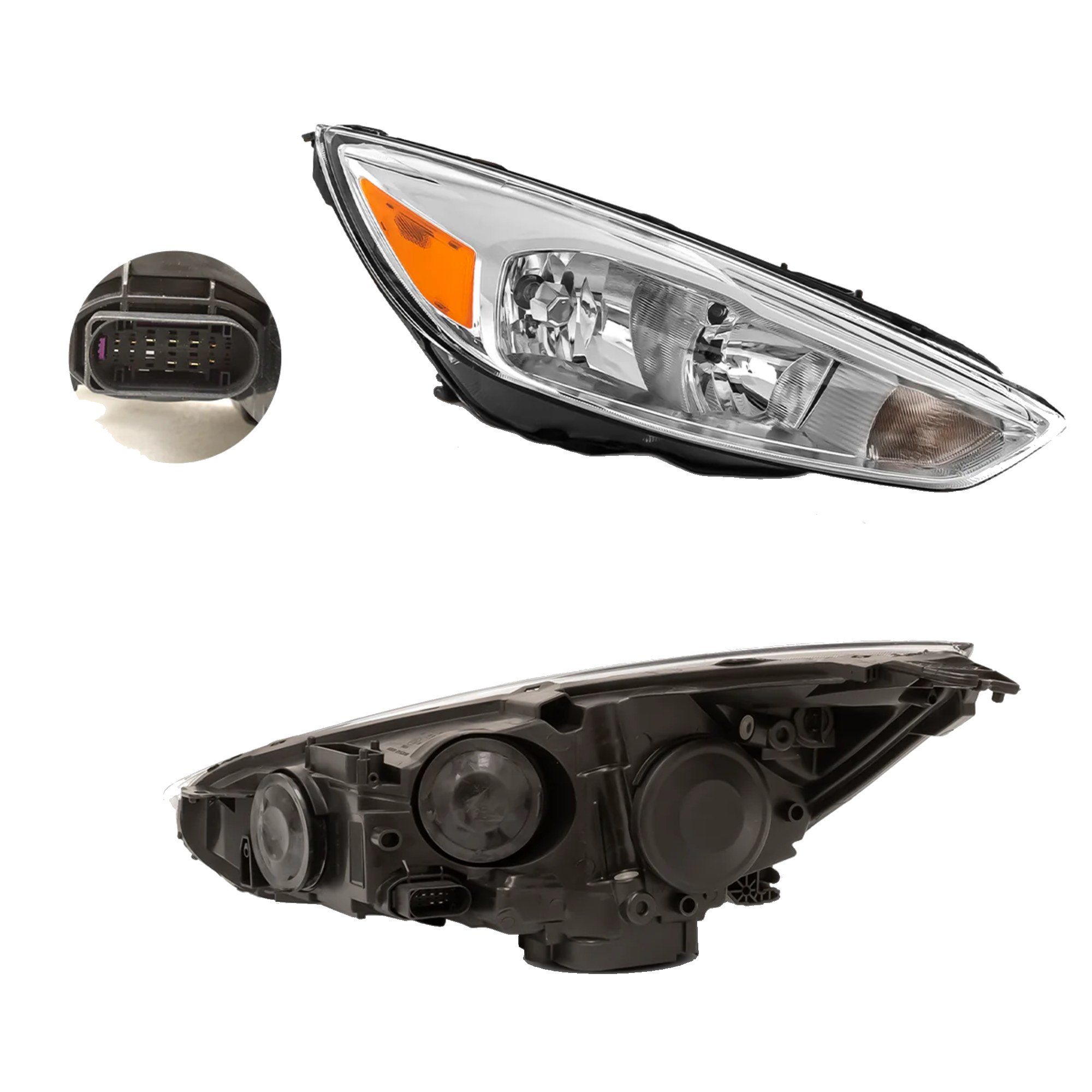 Faro Derecho Ford Focus 2015–2017 Sin luz de dia Fondo Cromado Con foco