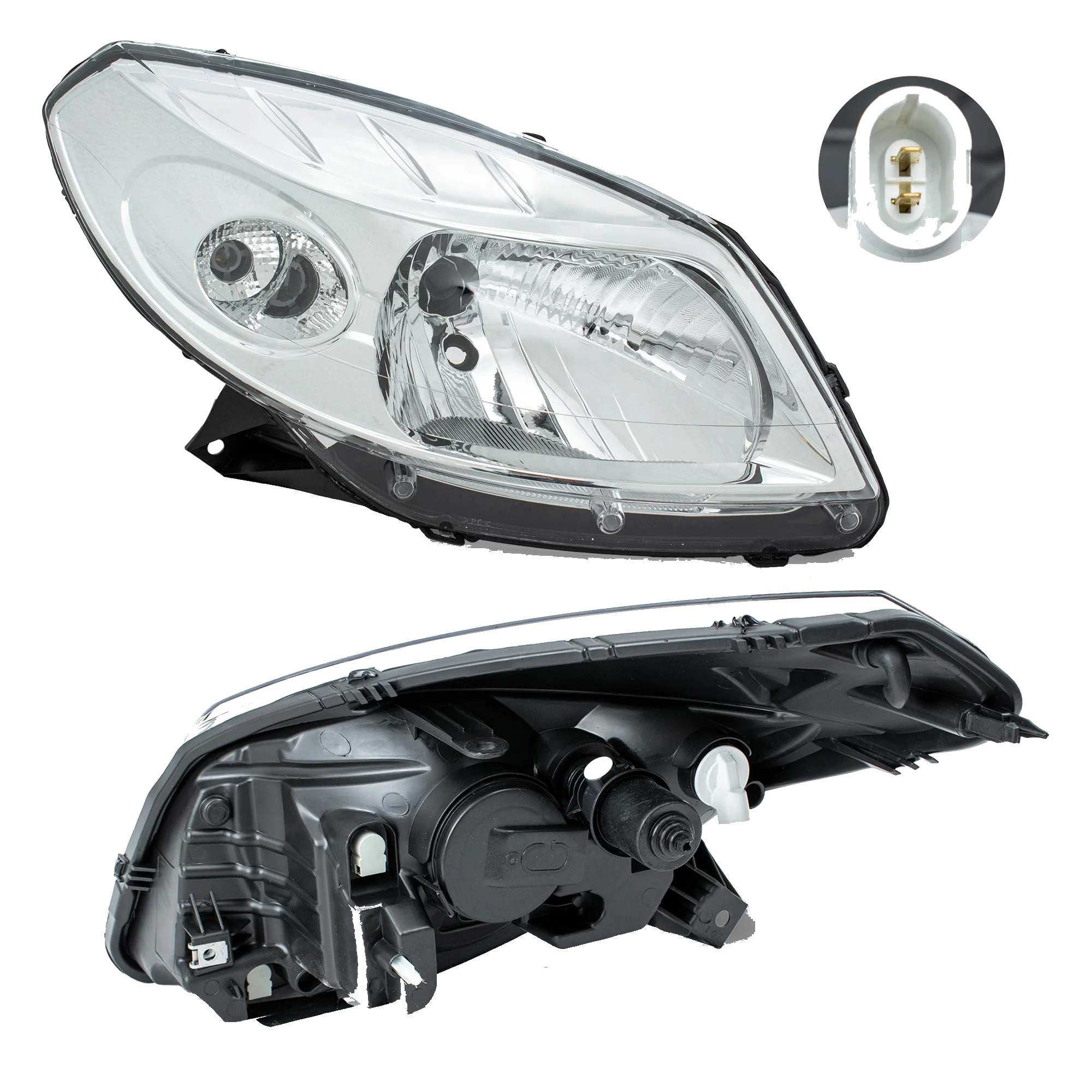 Faro Derecho Renault Sandero 2010–2011 Fondo Cromado