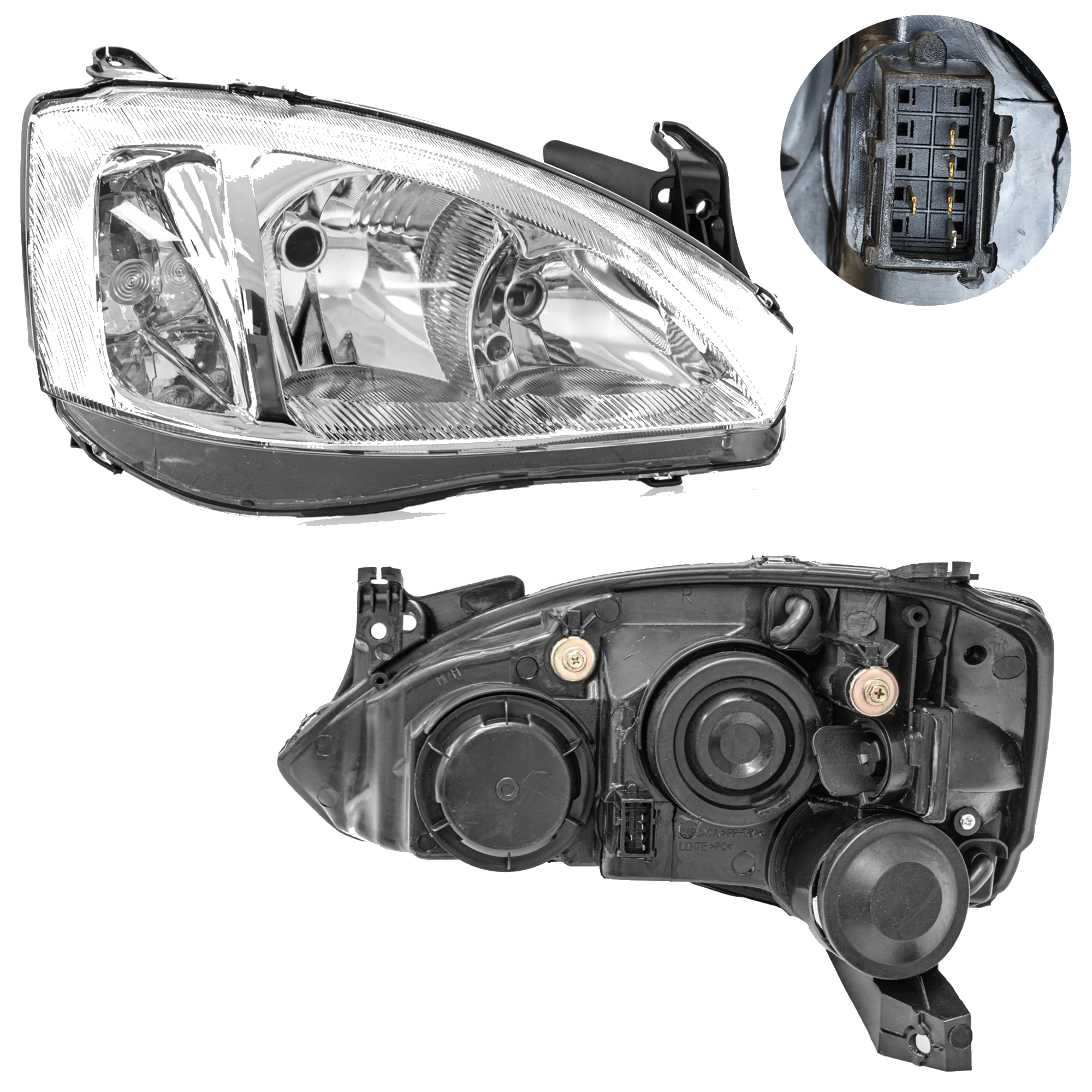 Faro Derecho Chevrolet Corsa Tornado 2003–2008 cuarto liso Fondo Cromado
